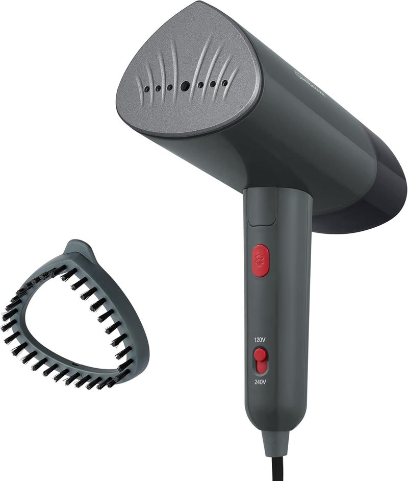 Sunbeam 1520W Handheld Steamer for Clothes, Portable, Foldable, Travel Steamer, Dual Voltage 120/240, Non-Stick, High and Low Steam Setting, 25s Heat Up, 140ml Tank, Bristle Brush, Storage Bag, Black - Image 1